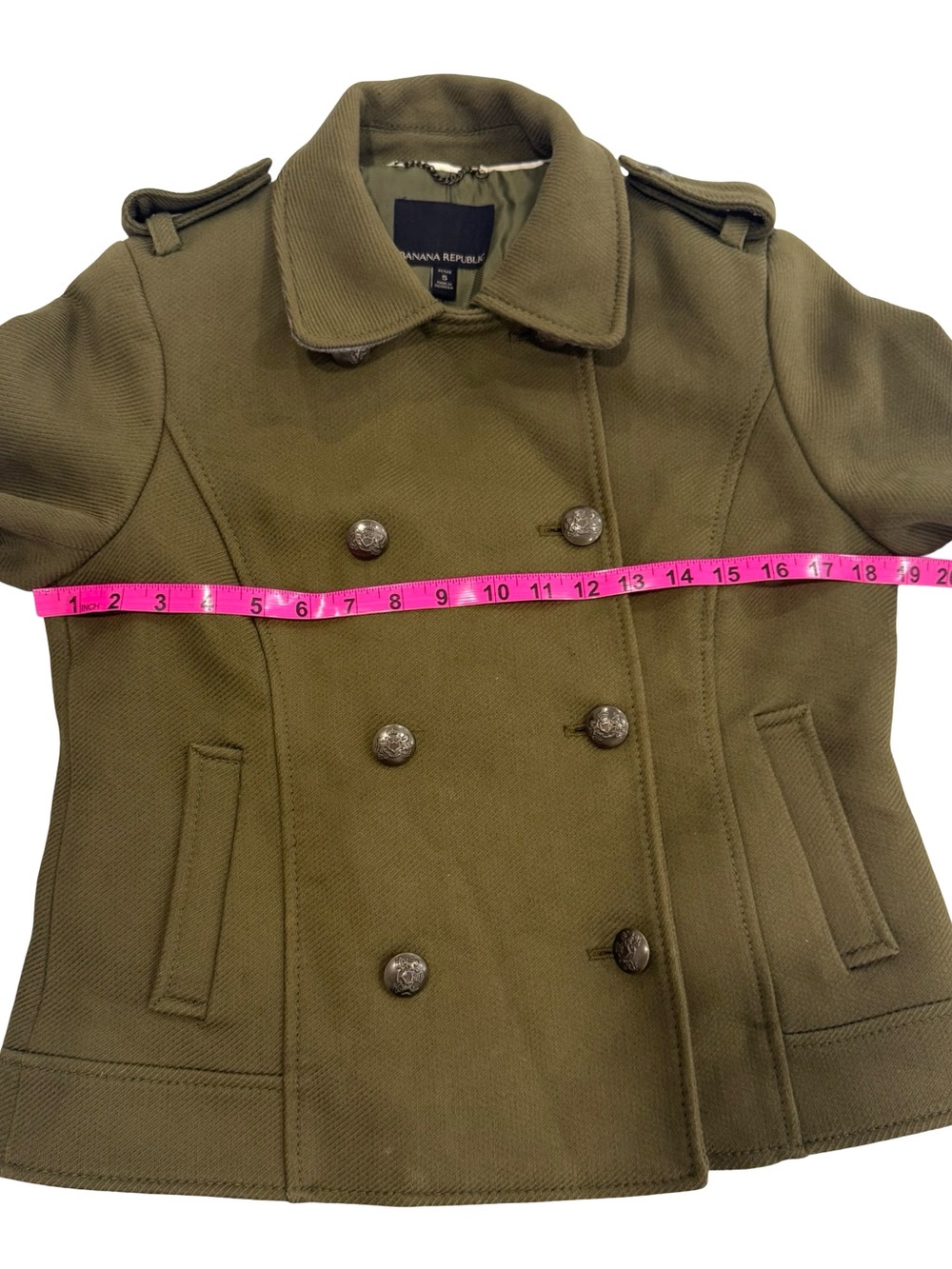 Banana Republic Petite Small Olive Green Double-Breasted Military Peacoat Jacket - Picture 7 of 10